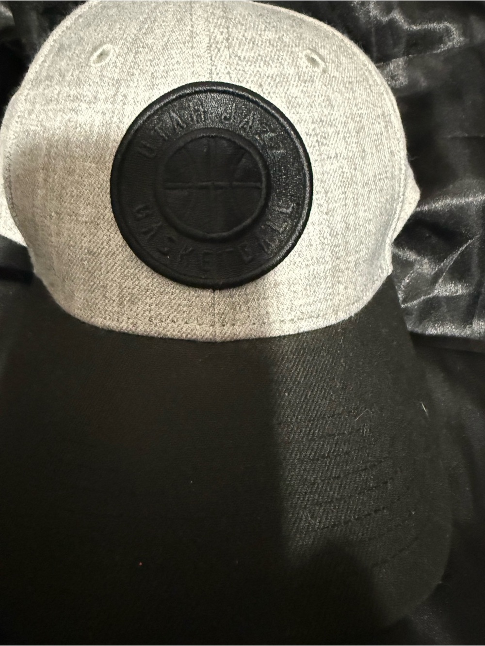 Utah Jazz Hat Cap Grey w/ Black Brim & Utah Jazz Basketball Embellishment